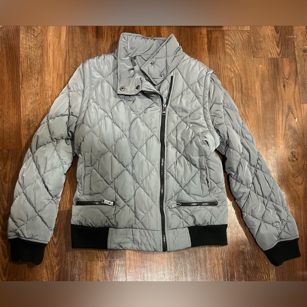 Marc New York Light Gray Large Quilted Bomber Jacket Converts To Vest
